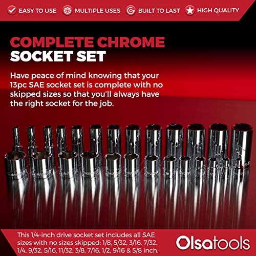 Olsa Tools 1/4-Inch Drive SAE Deep Socket Set - 13pc - color: Sae Shallow, size: 13pc, 1/4-Inch Drive