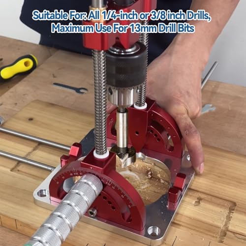 JOJOCY Multi-Angle Drill Guide, 0° to 60° Angle Adjustable Drill Guide Portable High Precision Electric & Hand Drill Guide for 1/16" - 1/2" Drills Self-Centering for Woodworking, Metalwork