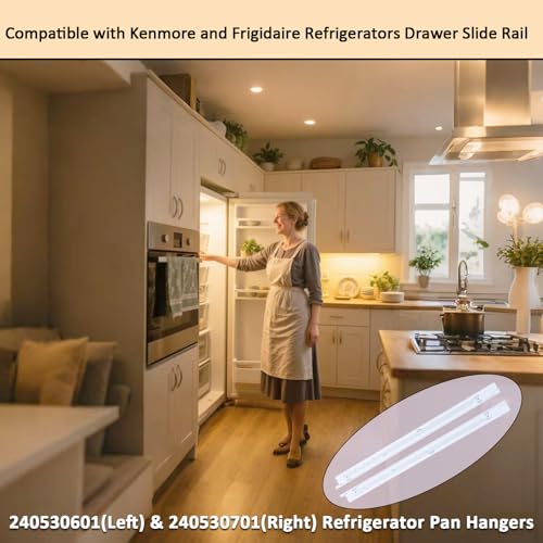 Upgrade 240530601(Left) & 240530701(Right) Refrigerator Drawer Slide Rail Replacement, Pan Hangers Slide Only Compatible with Ken-more and Frigidaire Refrigerator, Replace Part for 240460401 240460501