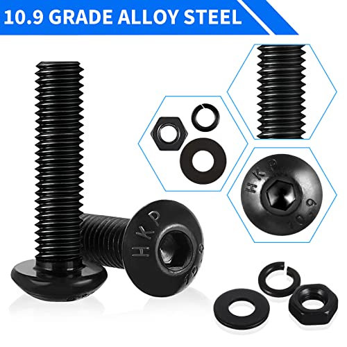 Besitu 1705 Pcs Machine Screw Assortment Kit, M2 M3 M4 M5 Metric Bolts and Nuts Kit with Lock and Flat Washers, Hex Button Head 10.9 Alloy Steel Cap Screw Set with Allen Wrench - color: Black-Hex Socket Button Head