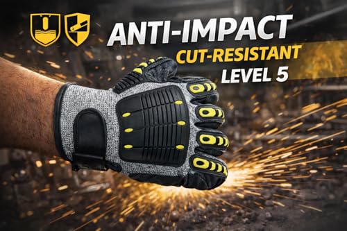 ANSI A3 Cut Resistant Work Gloves, TPR Impact Protection, Nitrile Anti-Slip Palm, HPPE Glass Fiber, Oil Resistant. LARGE - size: Large