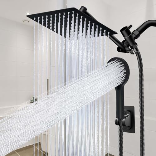Shower Head, 8" High Pressure Rainfall Shower Head with Handheld Dual Spray - color: Black02, size: 8 Inch