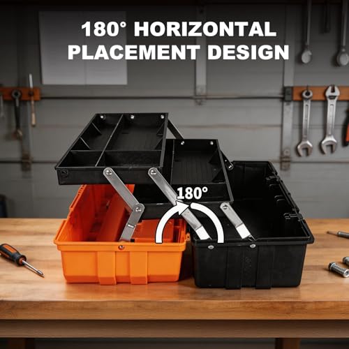 Jack Boss 17 Inch 3-Tier Portable Plastic Tool Box – Multi-Function Organizer, Black/Orange - size: 17Inch