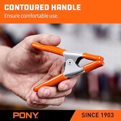 PONY 4" Heavy Duty Metal Spring Clamps with Protective Tips, 10-Piece | 1" Jaw Opening, Protective Handles and Tips, Metal Spring Clamps for Woodworking and DIY Projects - size: 4 Inch 10-Piece
