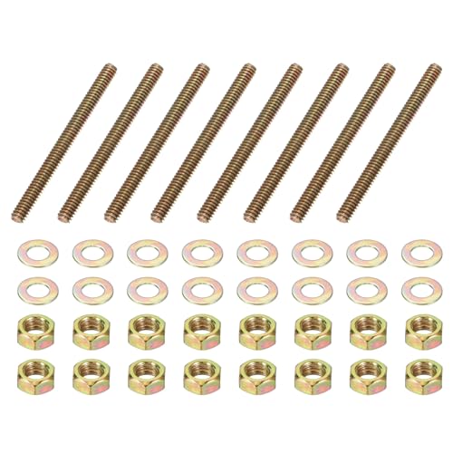 PATIKIL 1/4" x 3" Color Zinc Fully All Thread Rod, 8 Pcs Carbon Steel Long Threaded Screw Stud Bolts for Furniture Garden Mounting Assembly Fastening - size: 1/4" x 3"