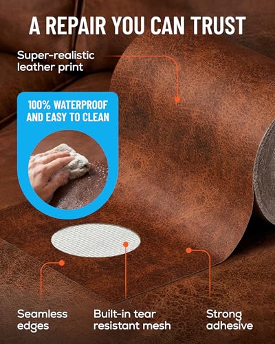 MATCH 'N PATCH Brown Leather Repair Tape, 4.50" x 30' for Furniture - color: Brown, size: 4.5" x 30'