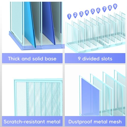 9-Section Desk File Organizer, Vertical File Holder, Mesh Desktop File Folder Metal File Organizer Stand for Office Home Classroom, Blue - color: Blue, size: 1 Pack 9-Section