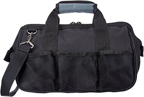Amazon Basics Durable Wear-Resistant Tool Storage Bag with Adjustable Shoulder Strap,Portable Tool Organizer,16 Pockets,12 in,Black & Gray,(Pack of 8) - size: Small Standard Bag (Pack of 8)