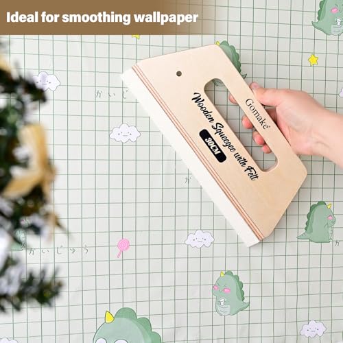Gomake Wallpaper Smoothing Tool Large Wooden Squeegee with Felt Edge