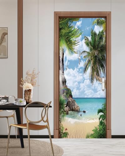 FLFK Door Mural Sticker - Beach,Peel and Stick,Combined Size 30.3"x78.7",Split into 2 Pieces - color: Mt579, size: 30.3"x78.7"