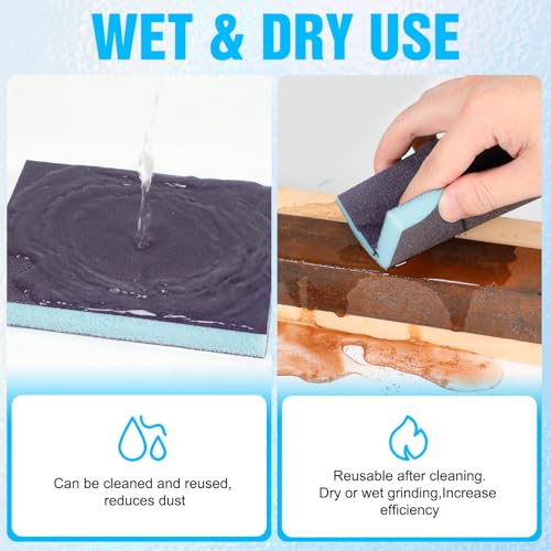 12 Pack Sanding Sponge, Washable and Reusable Sanding Blocks 180 Grit Wet Dry Sand Paper for Wood Drywall Metal Furniture - size: 180 Grits