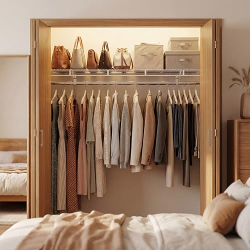 COSTWAY Closet Shelves Wall Mounted, Ventilated Shelf with Hanging Rod | Metal Wire Shelving Kit, Wire Wall Shelf for Laundry Room, Bedroom, Home, Mounting Accessories Included (4 ft x 12 in) - size: 4 ft x 12 in