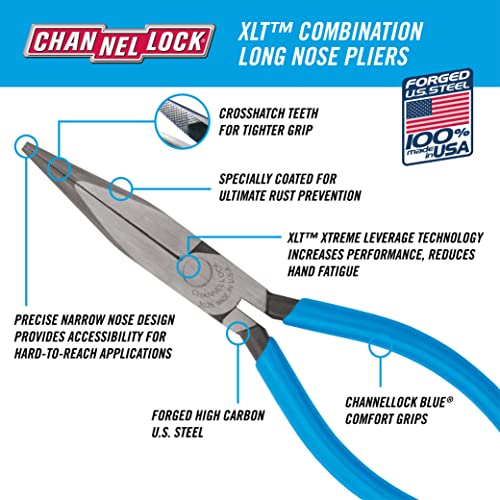 Channellock 3026 6-Inch Long Nose Plier Blue, 6-Inch No Cutter - size: 6 Inch Long Nose No Cutter
