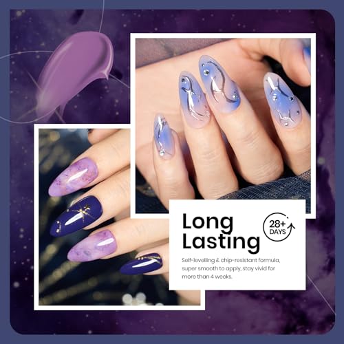 Beetles Purple Gel Polish Set, 6Pcs Purple Blue Gel Polish Silver Glitter - color: A - Purple Blue Silver | Lost Universe