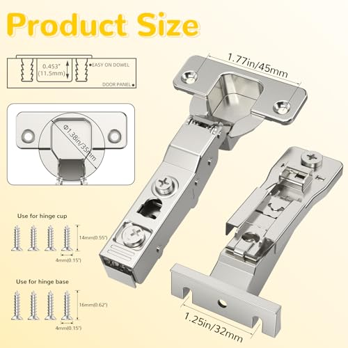 Onemake 4 Pack 110° Face Frame Inset Cabinet Hinges, Soft Closing 3D Adjustment, Clip On Plate, Smooth Slow Close Concealed Hidden Replacement, Easy Installation, Insert Hardware for Kitchen Cupborad