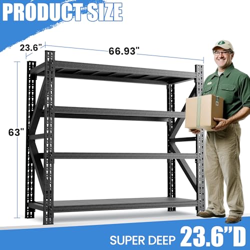 Heavy Duty Metal Shelving Units, Garage Shelves & Storage System - size: 67"W x 24"D x 63"H