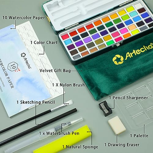 Artecho 50-Color Watercolor Paint Set, Compact Travel Tin Case - style: 50 Colors