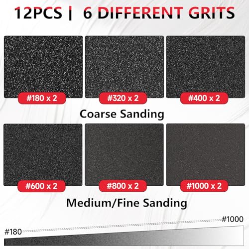 12 PCS Sanding Sponge Assortment, 180-3000 Grit Soft Sandpaper Block - style: 12Pcs MixGrit
