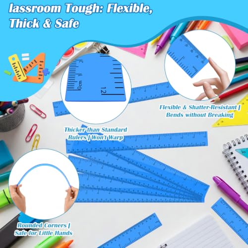 36 Pack 12" Clear Blue Plastic Rulers, Back to School Measuring Supplies - color: Blue