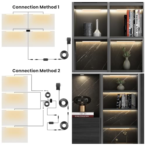 Black Shelf Lights, LED Bookcase Lighting Compatible with Alexa, WiFi Dimmable 2700K Under Shelf Lighting for Bookshelf, Display Case, Cabinets with App, Remote, Memory Function (4Pack 12In) - size: 4Pack 12In