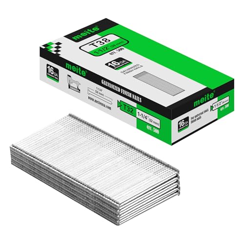 meite 16 Gauge Finish Nails 1-1/2 Inch Galvanized Straight T-Nails 500PCS - size: 1-1/2 Inch