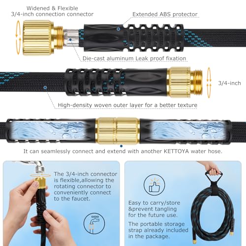 Non-Expanding Garden Hose 150 ft, Kink Free Flexible Water Hose with 10-Pattern Spray Nozzle, Lightweight Hose Pipe, Leak Proof, 3/4" Swivel Connectors, Super Fabric, Portable Storage Strap - size: 150ft