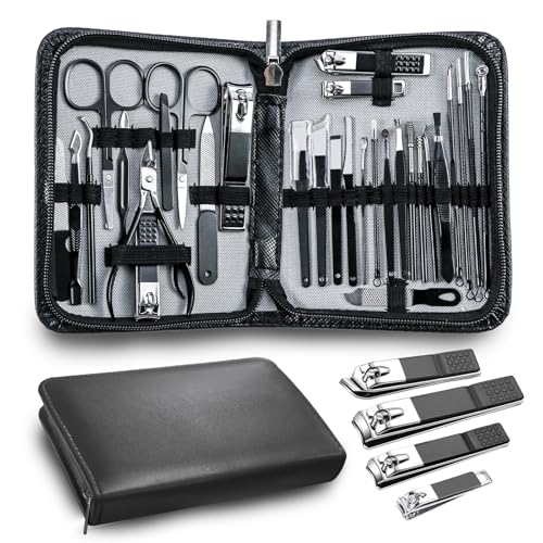 Manicure Pedicure Kit Professional 30pcs Complete Nail Care kit，fingernail and toenail Clippers and Manicure kit for Men with Travel Deluxe Beauty Tools Convenience Set (Black) - color: 30 in 1 Black