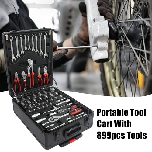 899PCS Tool Set, Household Tool Kit with Rolling Tool Box, Complete Tool Box Set Hand Tool Set with Tool Box, Mechanic Tool Set Rolling Tool Set for Home/Auto Repair Tool Set (Black) - color: 899pcs - Black