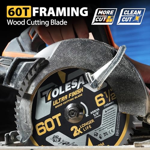 TOLESA 6 1/2 Circular Saw Blades, 60T for Wood and Plywood, 3-Pack - size: 6-1/2'', style: 60T
