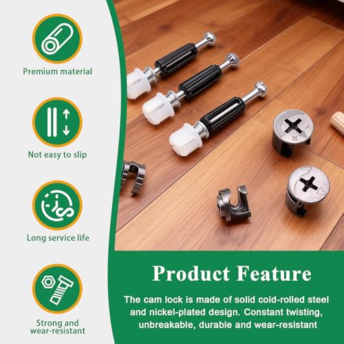 120 Pcs Cam Locks for Furniture Connecting Fittings, 3 in 1 Cam Connector Bolt Fittings Fasteners Hardware Parts for Drawer Dresser Cabinet（Black - size: 120pcs-black