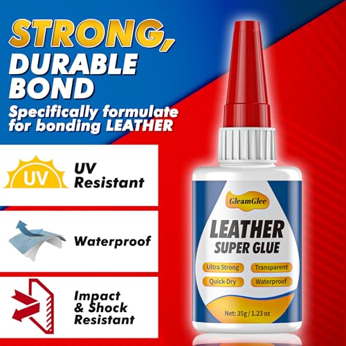 Leather Glue 1.23 oz, Ultra Strong Waterproof Flexible Clear Adhesive