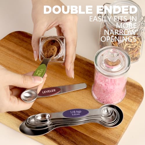 ChefAide Set of 8 Magnetic Measuring Spoons, Stainless Steel, Dual Sided - color: Multicolor, size: Magnetic Measuring Spoons