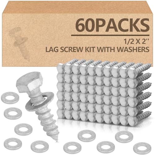 Tandefio 60 Pack 1/2'' x 2'' Lag Screw Bolts with Washer Galvanized - size: 1/2'' X 2''