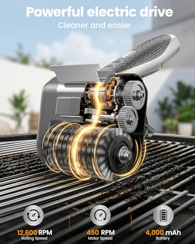 Cordless Electric Grill Brush with LED Light and Front Scraper - color: Silver