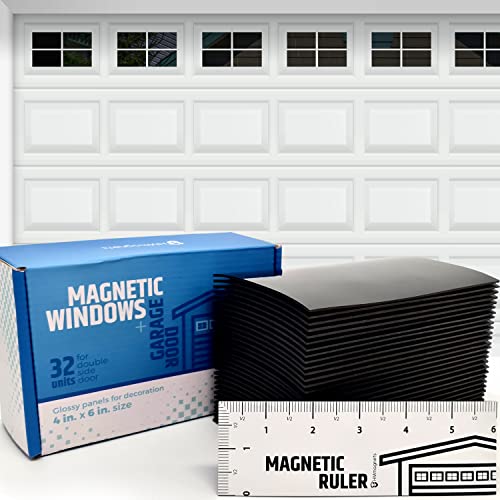 Strong & Glossy Magnetic Garage Door Windows - Looks Like Real Window Panels/Faux Panes - Decorative Hardware Kit - Easy to Align & Will Never Fall (Upgraded Magnets) | Fits 2 Car Garage | 32pcs 4"X6 - style: 32pcs Magnetic Windows