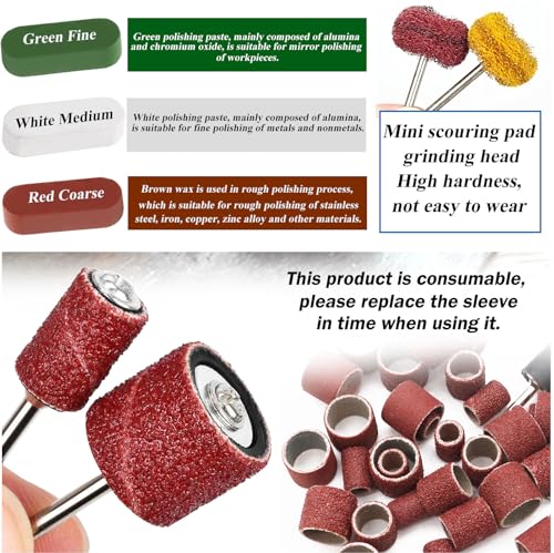 185Pcs Polishing Buffing Wheel Kit, Felt Wool Pad Set, Rotary Accessories with Sanding Drum, Polishing Compound, Grinding Head, 1/8" Shank for Jewelry Metal Polishing, Compatible with Dremel - color: 185pcs-10 Styles