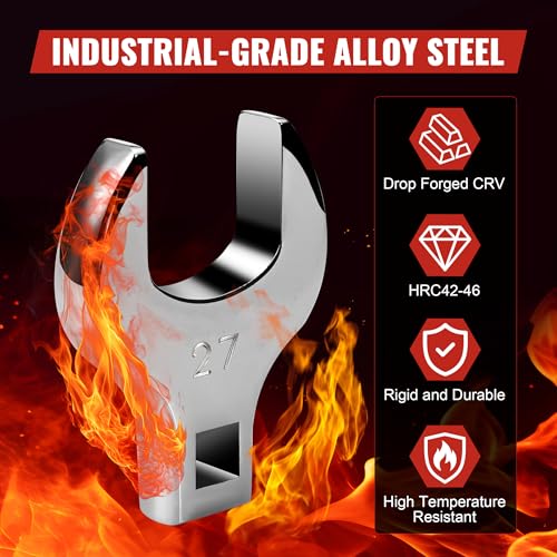 1/2'' Full Polish Drive Jumbo Crowfoot Wrench, Open End Wrench, Metric, 27mm, CR-V Steel, Tools for Mechanics Maintenance or Repairs, Access Fasteners in Tight Spaces Work Hard-To-Reach Areas - size: METRIC-27mm