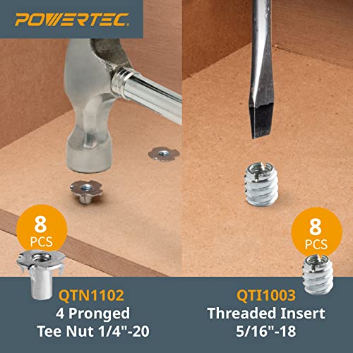 POWERTEC 71174 T Track Knob Kit, 5/16-18 Threaded Bolts and Washers, 46 Piece Set, T Slot Bolts, T Track Accessories for Woodworking Jigs and Fixtures - size: 5/16"-18, style: 46 pcs