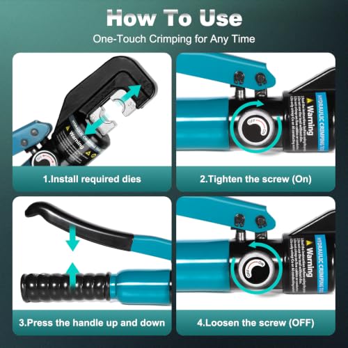 Brileine 10 Tons Hydraulic Crimping Tool with 9 Dies, 12 to 2/0 AWG