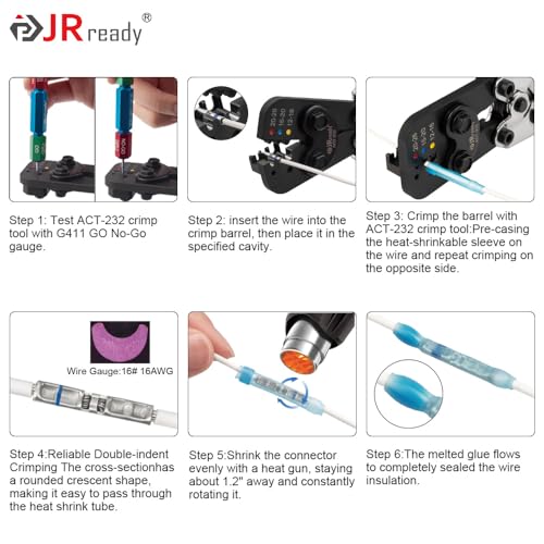 JRready 50Sets D-436 Series Heat Shrink Butt Splice Connector 20-16 AWG(D-436-37 M81824/1-2 Equivalent) IP68 Waterproof Blue Environmental Butt Splice with PVDF/PE Tubes ST6385-16-50 Wire Connectors - color: 16#Blue-50Sets