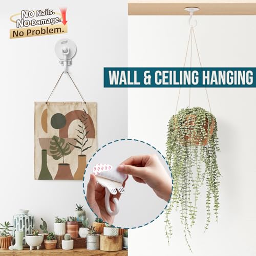 TAILI Adhesive Ceiling Hooks for Hanging Plants, No-Drill 4 Pack White - color: White, size: 4x Large