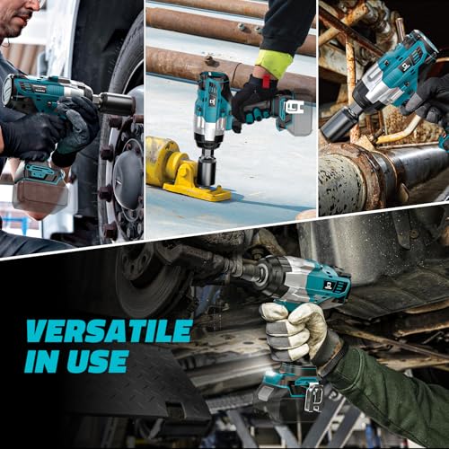 Cerycose Cordless Impact Wrench 1/2 inch Compatible with Makita 18V Battery: 1700FT-LBS High Torque Impact Wrench Heavy Duty Tool - Brushless Electric Impact Gun Includes LED Work Light with 6 Sockets - size: 1/2inch, style: Fit for Makita（include 6 Socke
