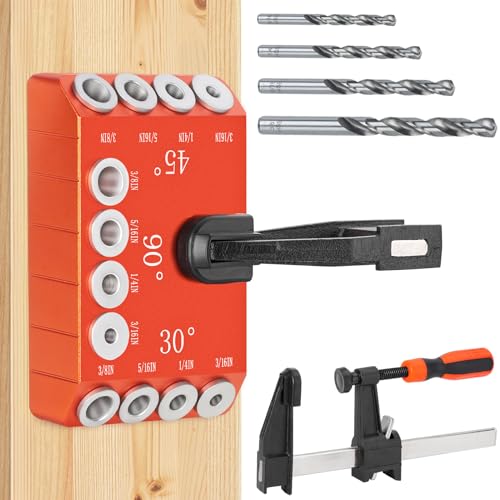 Aluminum Drill Guide Jig 30 45 90 Degree Angle 4 Sizes with 6" F Clamp for Angled and Straight Holes, Portable Durable Cable Railing Drilling Template Block for Deck Stair Handrail DG12 - size: With F clamp
