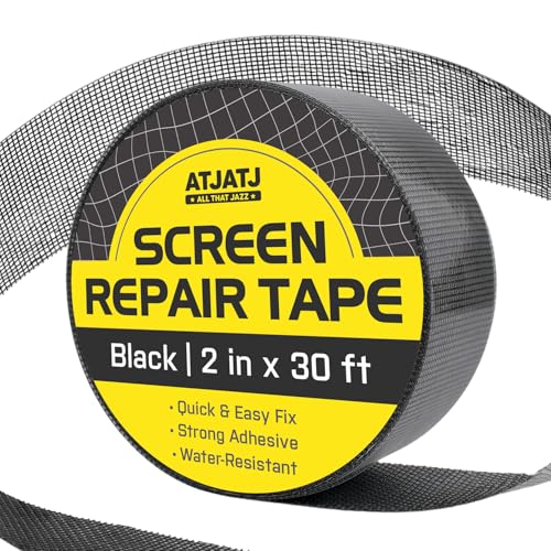 2in x 30ft (360in) Window Screen Repair Tape, Screen Door Replacement Kit, Mosquito Net Repair Tape, Window Net Screen Patch, Mesh Tape for Drywall Repair, Screen Patches for Ripped Screen, Black