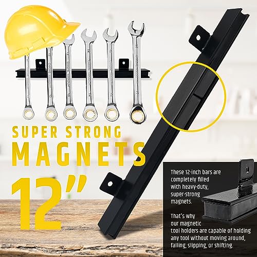 12" Heavy-Duty Magnetic Tool Holders (4 Pack - 48" Total) - Extremely Powerful Magnetic Pull Force to Hold Heavy Tools (Upgraded Version) - Professional Tool Bars/Strips Organizer - size: 12" - 4 Pack