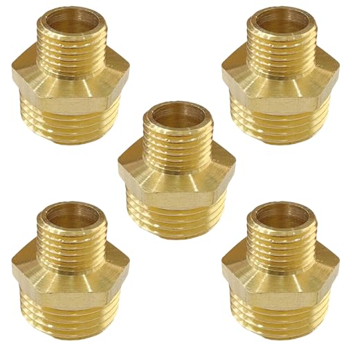 1/2" x 1/4" Male Threaded Hex Nipple Reducer Brass NPT Pipe Fitting Adapter Straight Connectors Pack of 5 - size: 1/2" x 1/4" -5 Pack