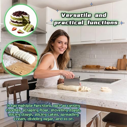 Stainless Steel Dough Scraper with Measuring Scale - Multi-Purpose Kitchen Tool for Baking, Pizza, Grilling, Pastry Cutter & Vegetable Chopper | Ergonomic Handle & Rust-Proof Design