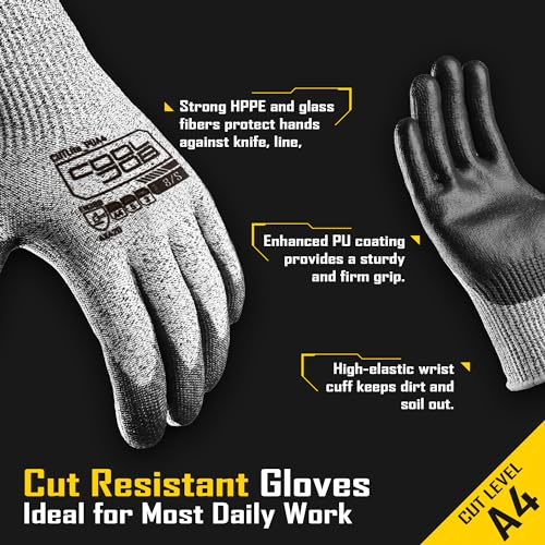 COOLJOB 12/120 Pairs Cut Resistant Work Gloves PU Coating, ANSI A2 A4 A6 A9 - size: Xlarge (Pack of 12)