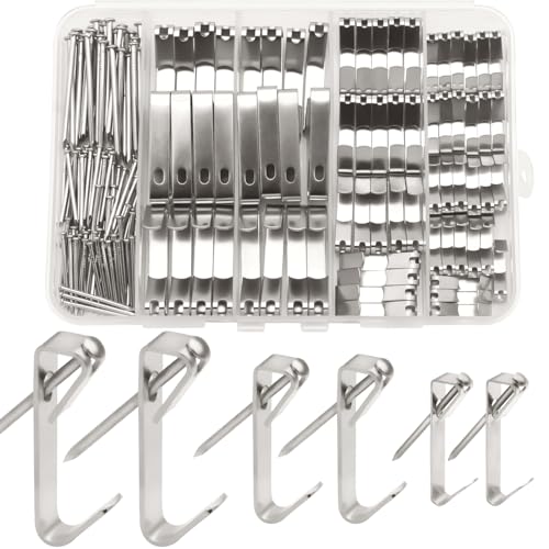 200Pcs Picture Hanging Kit with Nails & Hooks 10/30/50lb for Drywall - style: Silver