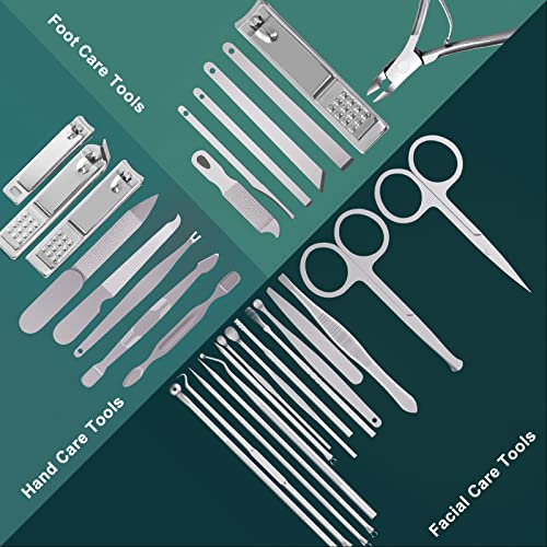 Manicure Set Professional Set Nail Clippers Pedicure Kit-30 Pieces Stainless Steel Manicure Kit, Grooming Kit Nail Care Tools with Luxurious Travel Case Silver - color: 30 in 1 Silver